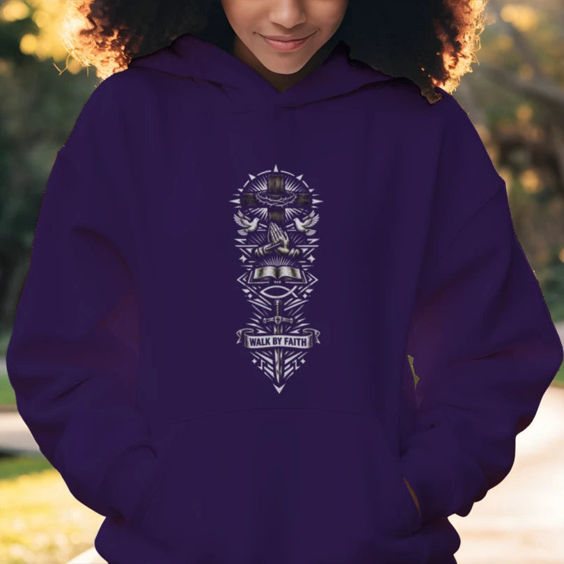 Walk By Faith Christian Hoodie Graphic Pullover Cotton Blend Pocket