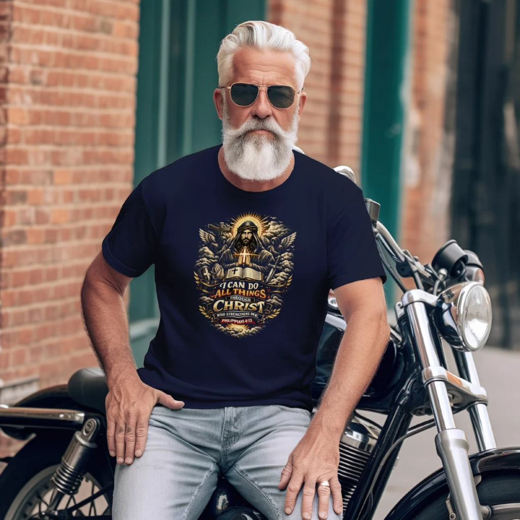 Jesus Christian T-Shirt Philippians 4:13 Faith Graphic Cotton Tee