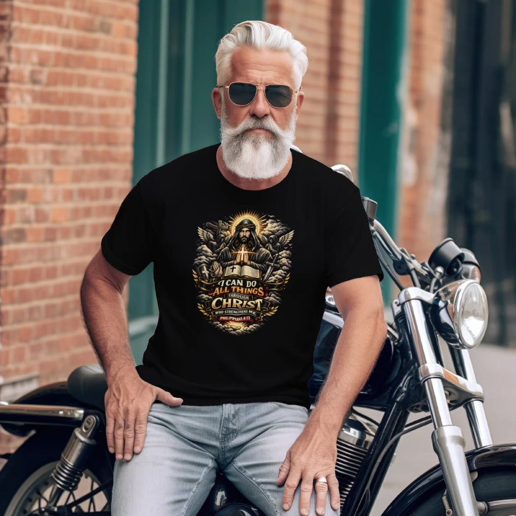 Jesus Christian T-Shirt Philippians 4:13 Faith Graphic Cotton Tee