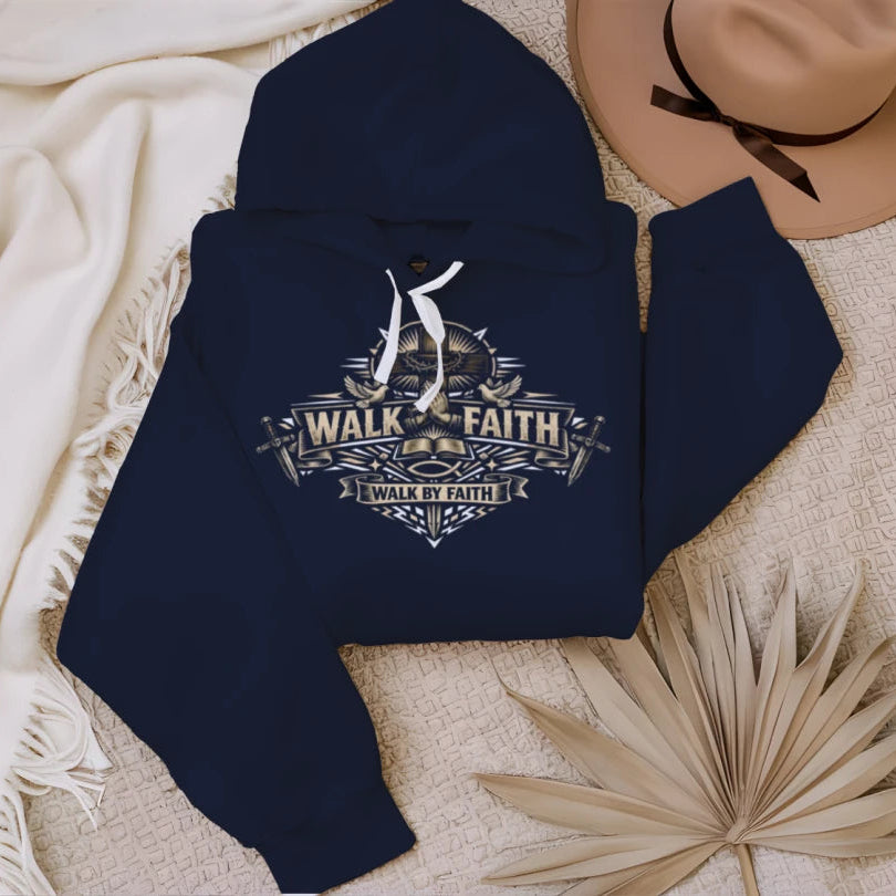 Walk By Faith Christian Hoodie Graphic Front Print Unisex Pullover 8oz